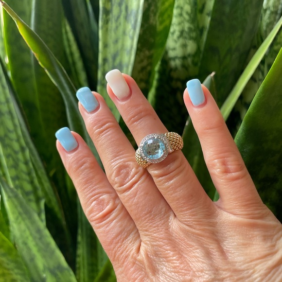 Aquamarine/Diamond S925 Italy gold tone ring - Picture 4 of 15